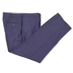 Vintage Polo Ralph Lauren Pant Mens 37x31 Blue Pinstripe Linen Blend Flat Front